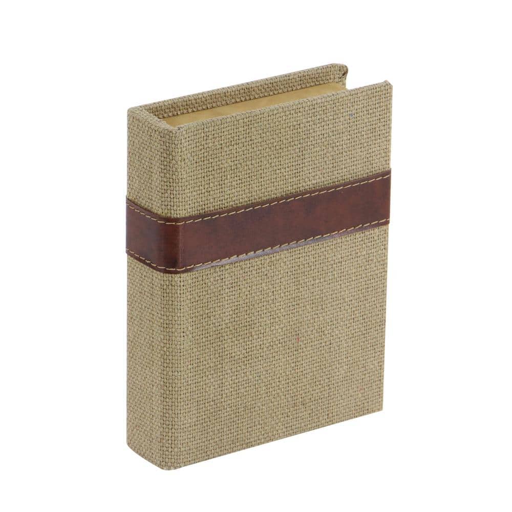 Set of 3 Beige and Brown Burlap Faux Leather Book Boxes