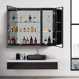 30 in. W x 30 in. H Rectangular Black Aluminum Surface Mount 2-Doors Bathroom Medicine Cabinet with Mirror LED Anti-Fog