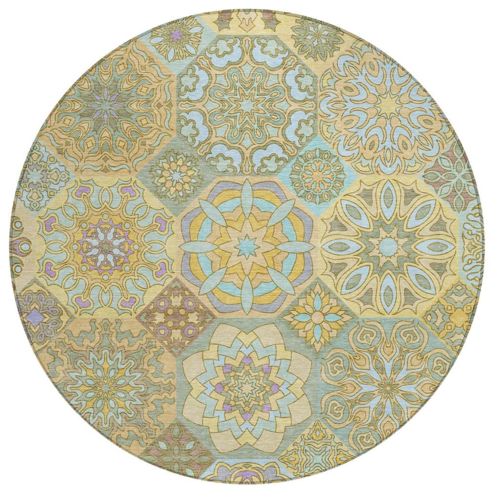 Chantille Machine Washable Indoor/Outdoor Abstract ACN2729 Gold 8 ft. x 8 ft. Round Rug price history on PriceWatchPro
