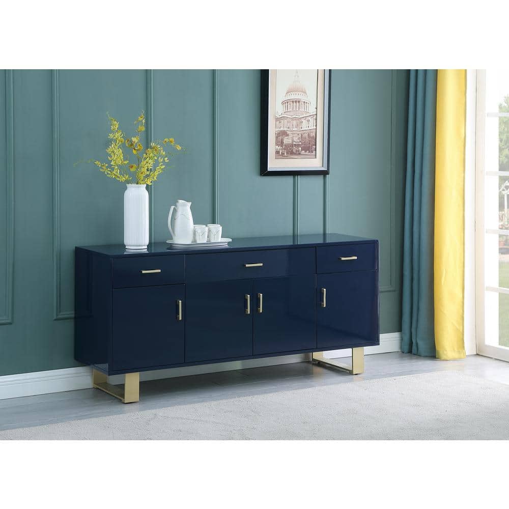Tyrion 73" Navy Lacquer Sideboard with Gold Accents