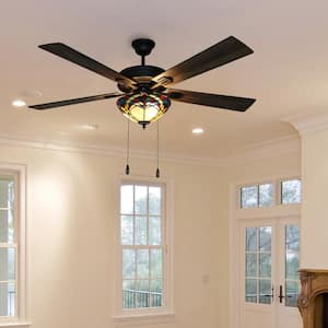 Braxton Mission 52 in. Stained Glass LED Ceiling Fan With Light