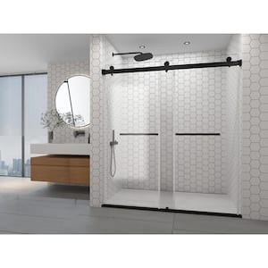 60 in. W x 76 in. H Double Sliding Frameless Shower Door in Matte Black with Smooth Sliding and 3/8 in. (10 mm) Glass