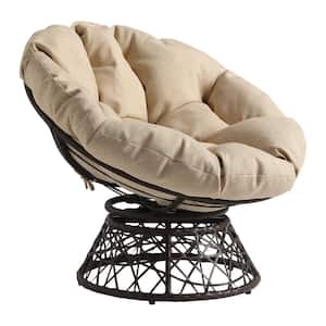 Papasan Series Cream Upholstered Swivel Papasan Chair (Set of 1)