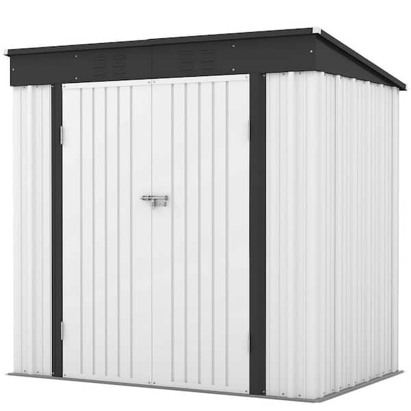 Patiowell 6 ft. W x 4 ft. D New Designed Outdoor Storage Brown Metal Shed with Lockable Door in White(25 sq. ft.)