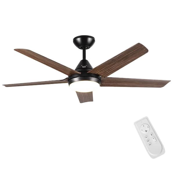 48 in. Black Ceiling Fan with Brown Wood Blades, Integrated LED Light, 3-Speed Reversible Motor for Living Room