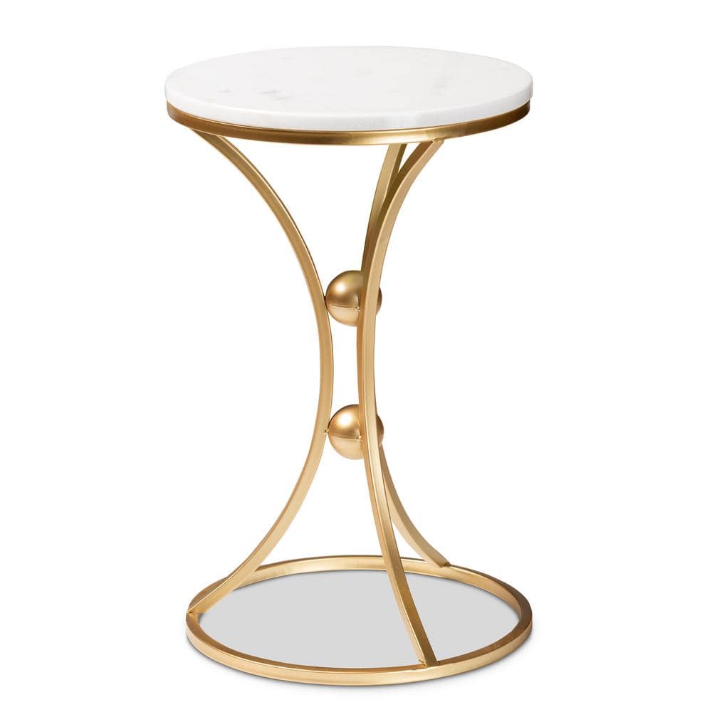 Baxton Studio Tarmon 14 in. White and Gold Round Marble Top End