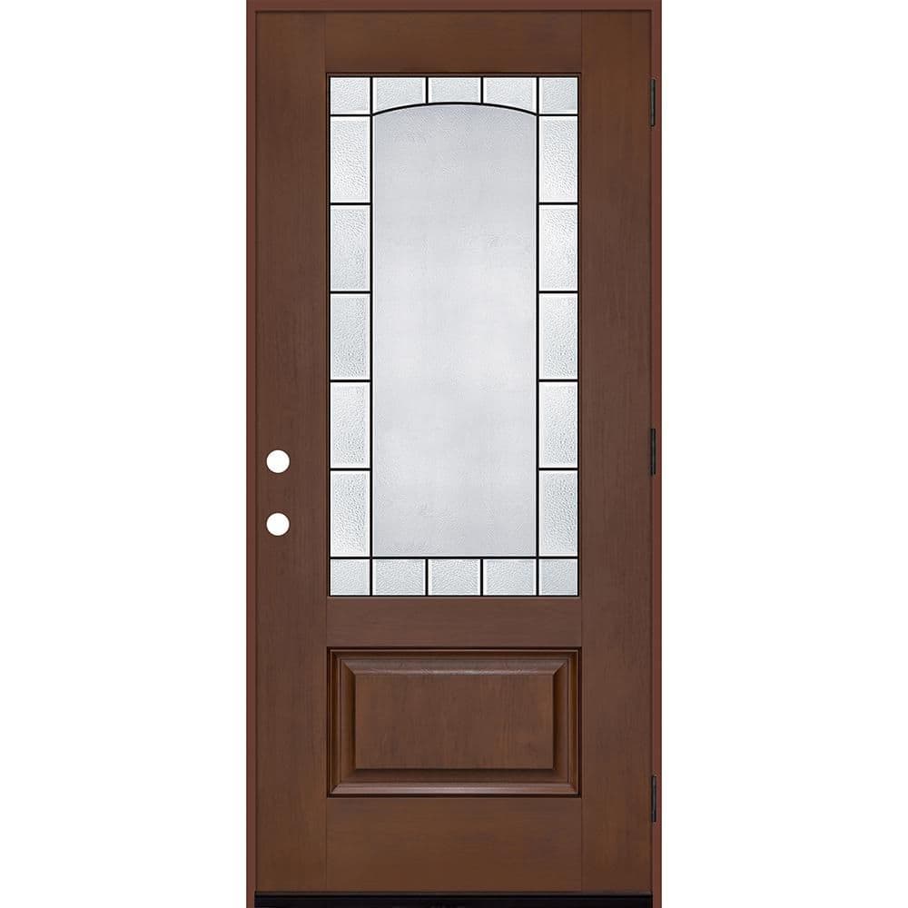 Regency 36 in. x 80 in. 3/4L Empire Decorative Glass LHOS Chestnut Fiberglass Prehung Front Door with 6-9/16 Jamb price history on PriceWatchPro