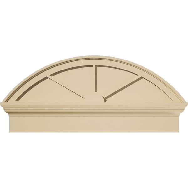 34 in. W x 15-3/8 in. H x 2-3/4 in. P Segment Arch 3 Spoke Signature Urethane Combination Pediment, Primed Tan
