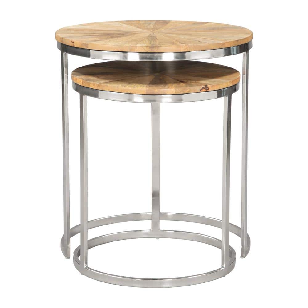 Natural Acacia Wood and Steel Nesting Coffee Table Set