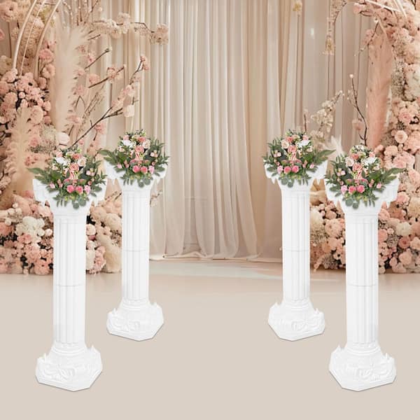 34.65 in. H White Roman Pillars Flower Pot Columns Wedding Party Event Road Decorative Columns (4-Pack)