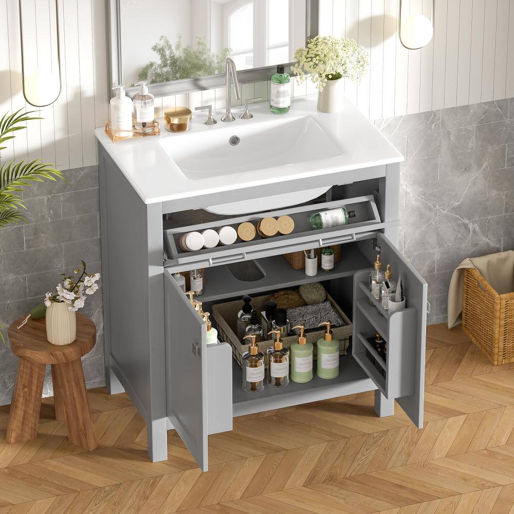 30″ Gray Bathroom Vanity with Ceramic Sink, 2 Doors & Shelf, Soft Close Doors price history on PriceWatchPro