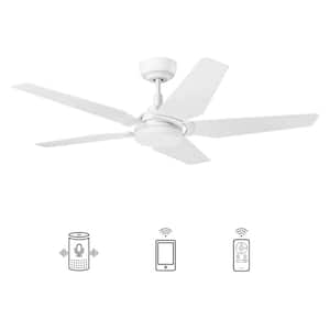 Voyager 52 in. Dimmable LED Indoor/Outdoor White Smart Ceiling Fan with Light and Remote, Works with Alexa/Google Home