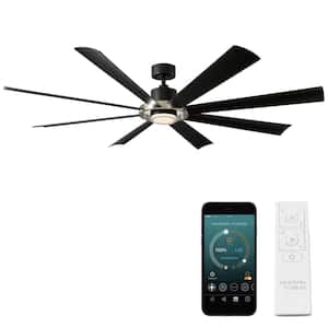 Aura 72 in. Integrated LED Indoor/Outdoor 8-Blade Smart Ceiling Fan in Brushed Nickel Matte Black with 3000K and Remote