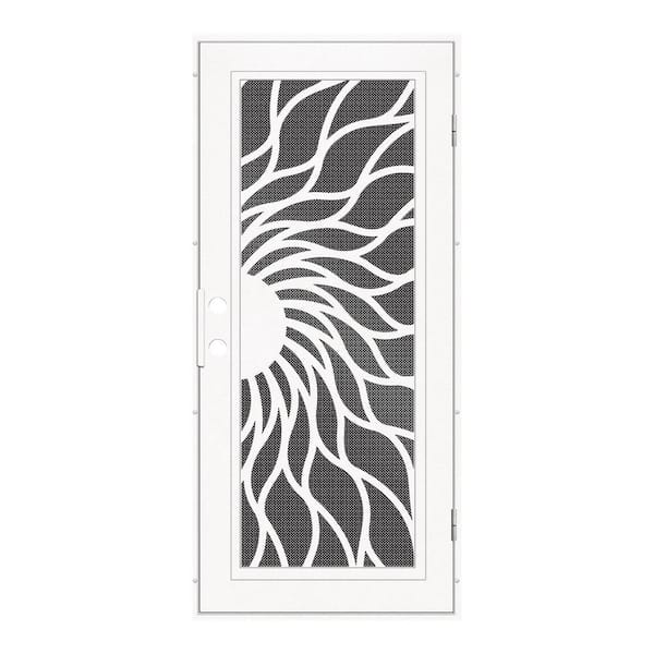 Unique Home Designs 30 in. x 80 in. Sunfire White Left-Hand Surface Mount Aluminum Security Door with Black Perforated Metal Screen