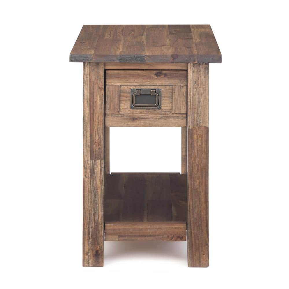 Rustic Natural Aged Brown Acacia Wood Narrow Side Table with Storage
