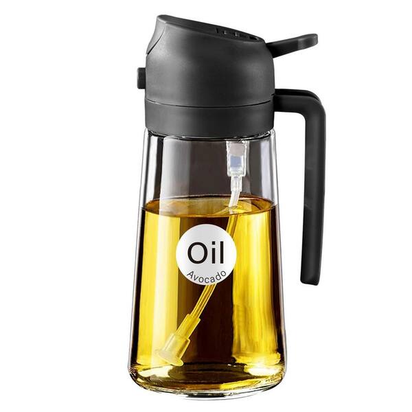 16 oz. Black Glass 2 in 1 Oil Dispenser, Food Grade Premium Spray Bottle with Portion Control for Salad, Frying, BBQ