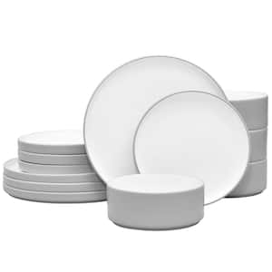 Colortex Stone Gray Porcelain 12-Piece Dinnerware Set, Service for 4