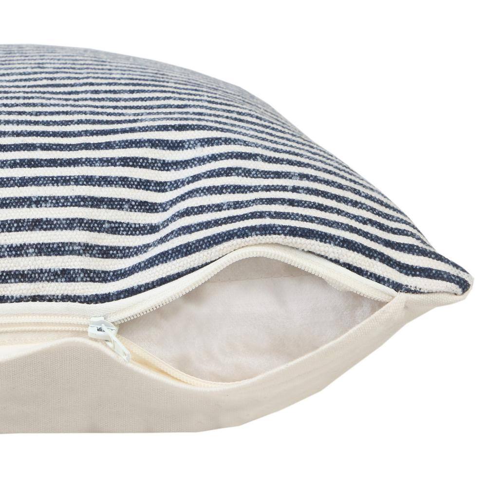 Blue and White Striped Cotton Square Throw Pillow