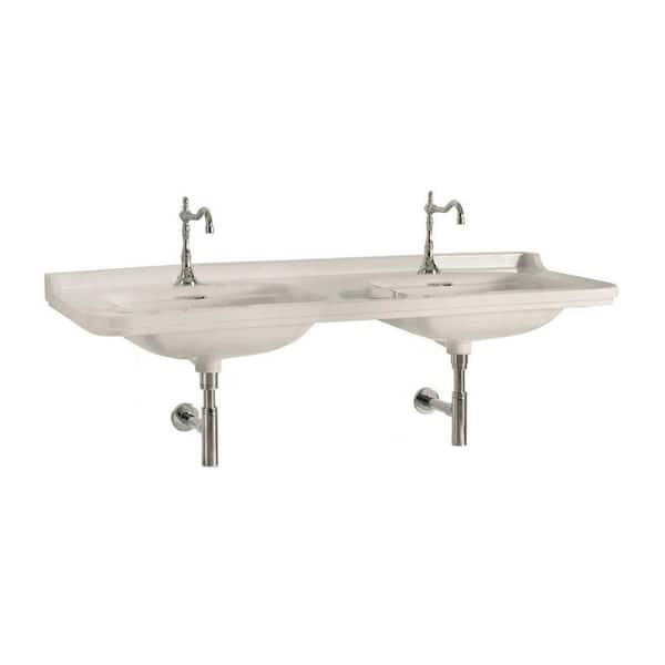 WS Bath Collections Noble 4143 Glossy White Ceramic Rectangular Wall Mounted Bathroom Sink with One Faucet Hole