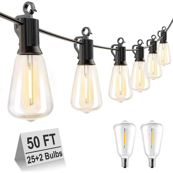 Brightown 27-Light 50 ft. Outdoor Plug-In Integrated LED Edison String-Light Waterproof Hanging-Lights Garden Party Xmas Decor