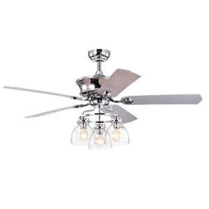 52 in. Indoor Chrome Reversible Ceiling Fan with Lights, 5 Blade, Glass Shade, Remote Control and Quiet Reversible Motor