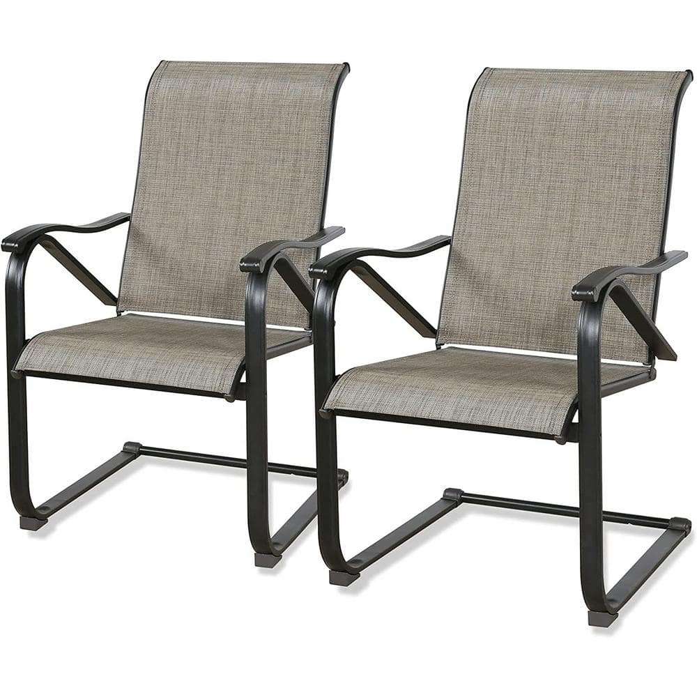 Black Textilene Steel Outdoor Dining Chair Patio C Spring Bistro Chairs (Se