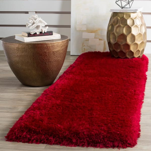 Luxe Shag Red 2 ft. x 12 ft. Solid Runner Rug
