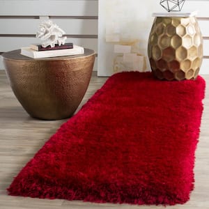 Luxe Shag Red 2 ft. x 6 ft. Solid Runner Rug