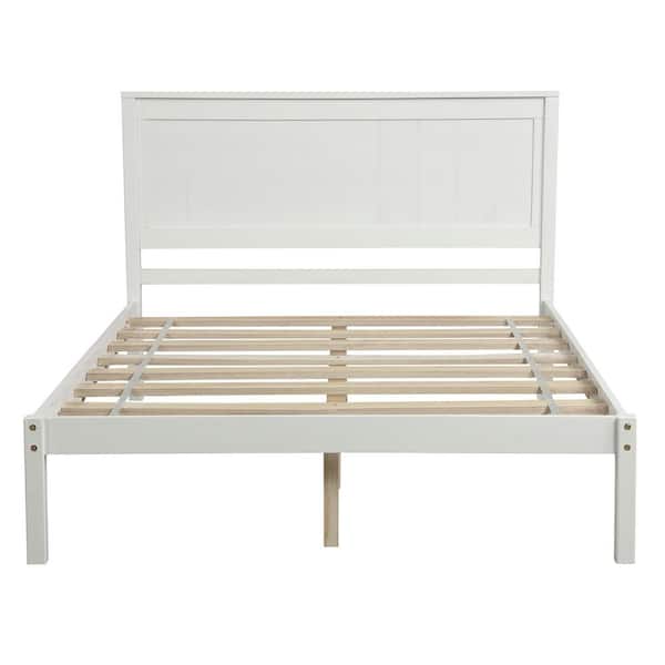 Donason White Full Size Platform Bed Frame with Headboard