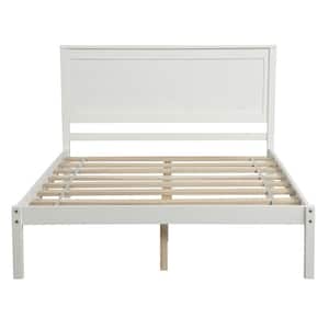 57 in.W White Full Size Bed Frame Platform Bed Frame with Headboard, Heavy Duty Bed Frame Wood Bed with Wood Slats