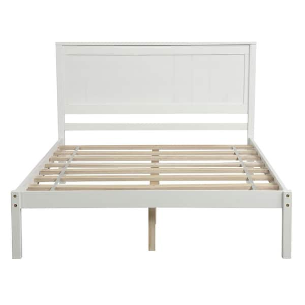 URTR 57 in.W White Full Size Bed Frame Platform Bed Frame with Headboard, Heavy Duty Bed Frame Wood Bed with Wood Slats