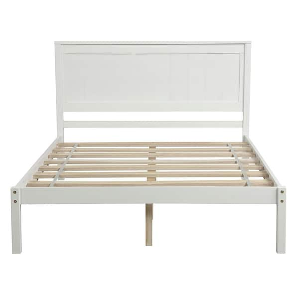 URTR 57 in.W White Full Size Bed Frame Platform Bed Frame with ...