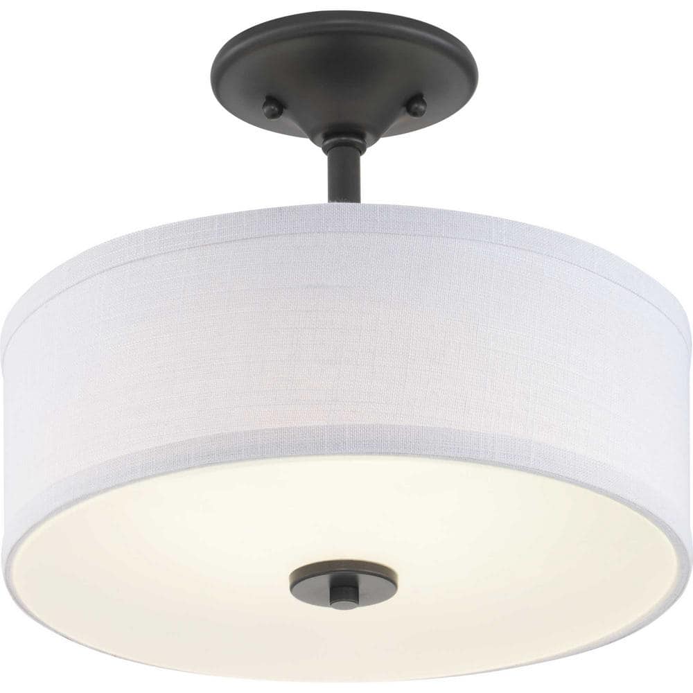 Graphite LED Semi-Flush Mount with Linen Shade