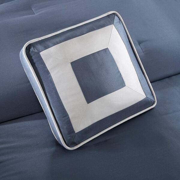 Genevieve 7-Piece Queen Comforter Set-Navy, Silver Colorblock