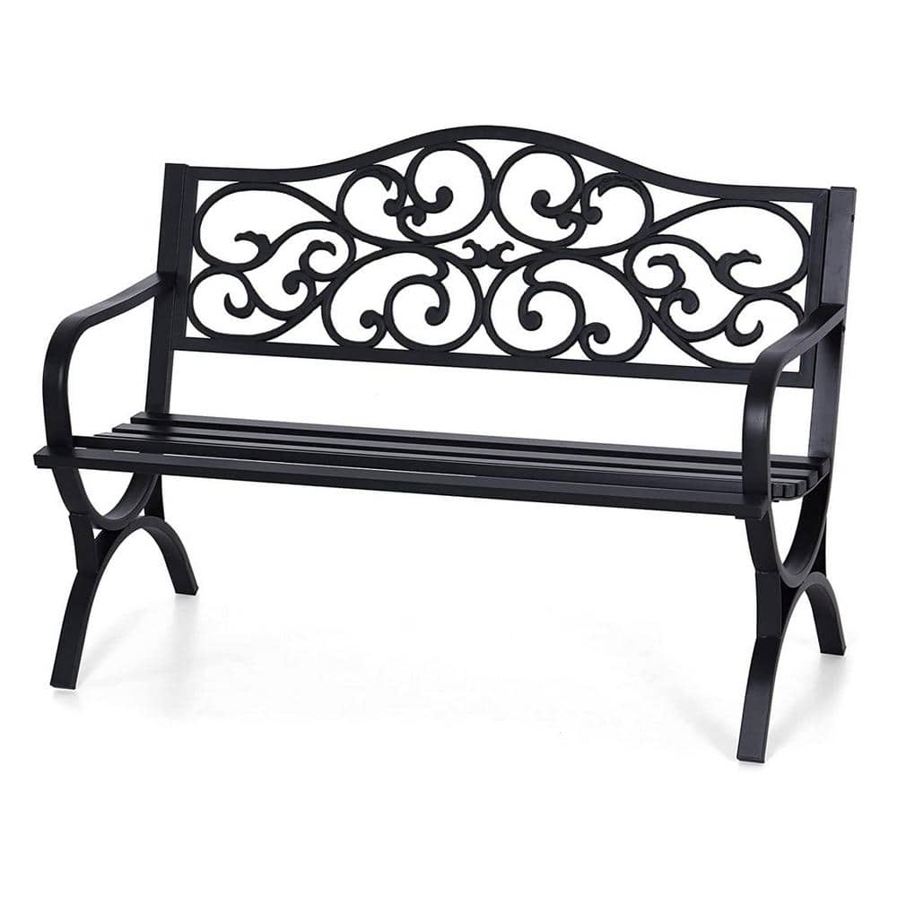 50 in. Black Metal Frame Garden Bench Outdoor Patio Bench