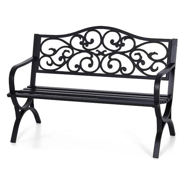 Unbranded 50 in. Black Metal Frame Garden Bench Outdoor Patio Bench