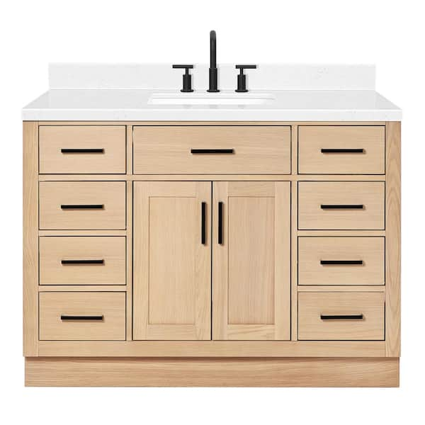 Hepburn 48.25 in. W x 22 in. D x 36 in. H Single Sink Bath Vanity in Oak with Carrara White Quartz Top