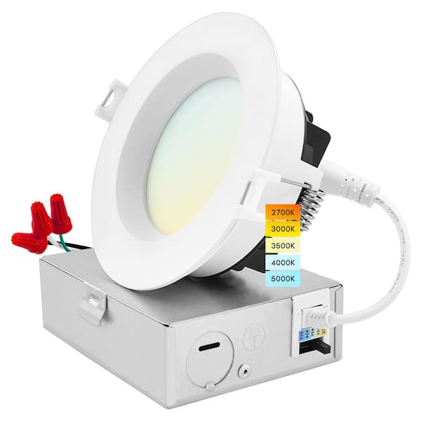 LUXRITE 4 in. Canless w/J-Box 15-Watt 5 CCT Selectable 1300 Lumens Remodel IC Rated Integrated LED Recessed Light Kit Wet Rated