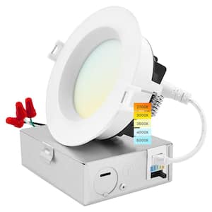 4 in. Canless w/J-Box 15-Watt 5 CCT Selectable 1300 Lumens Remodel IC Rated Integrated LED Recessed Light Kit Wet Rated
