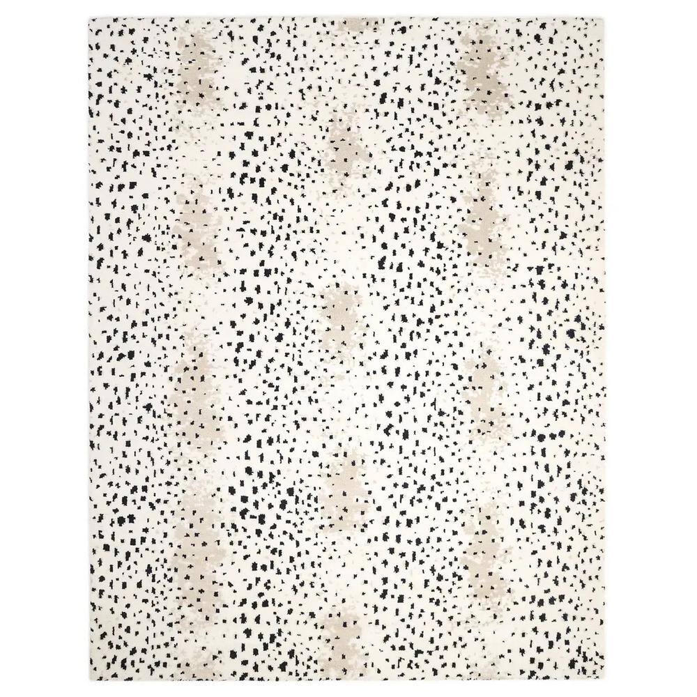 Ivory and Black Hand-Knotted Wool 8' x 10' Area Rug