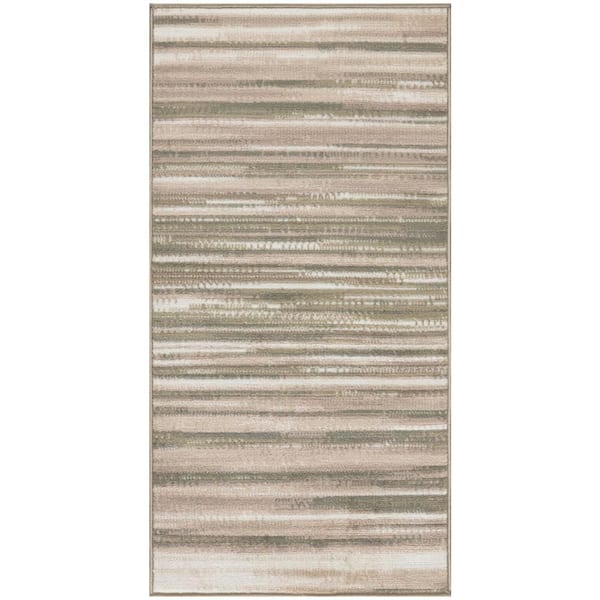 Jubilant Green Ivory doormat 2 ft. x 4 ft. Stripes Contemporary Area Rug