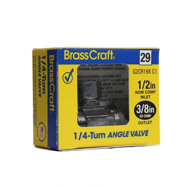 BrassCraft 1/2 in. Compression Inlet x 3/8 in. Compression Outlet 1/4-Turn  Angle Valve G2CR19X C1 - The Home Depot