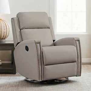 Cybele Gray Leather Manual Swivel Glider Recliner Chair with Metal Frame for Living Room and Bedroom