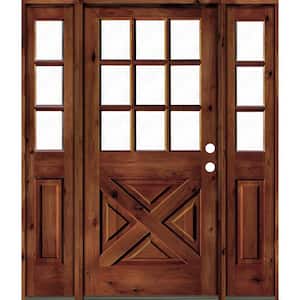 60 in. x 80 in. Alder 2 Panel Left-Hand/Inswing Clear Glass Red Chestnut Stain Wood Prehung Front Door w/Double Sidelite