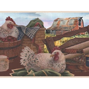 Falkirk Dandy II White Brown Green Chickens Nature Peel and Stick Wallpaper Border