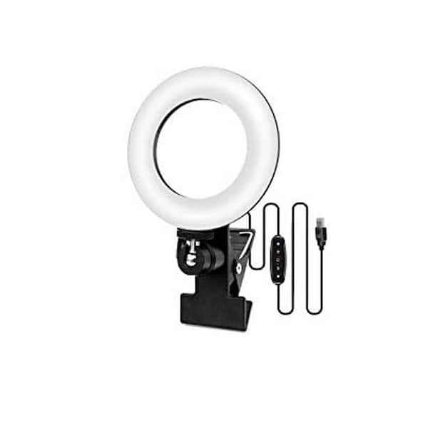 5.98 in. White Ring Light with Clip-On Design, 3 Color Temperatures, 5 Brightness Levels, USB Powered for Video Calls
