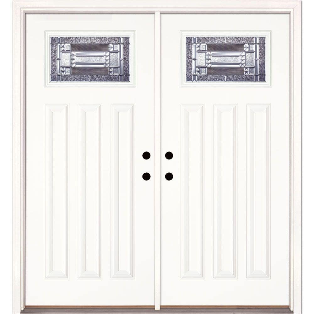Feather River Doors 74 in. x 81.625 in. Preston Zinc Craftsman Unfinished Smooth Left-Hand Inswing Fiberglass Double Prehung Front Door, Smooth White- Ready to Paint -  A42101-400