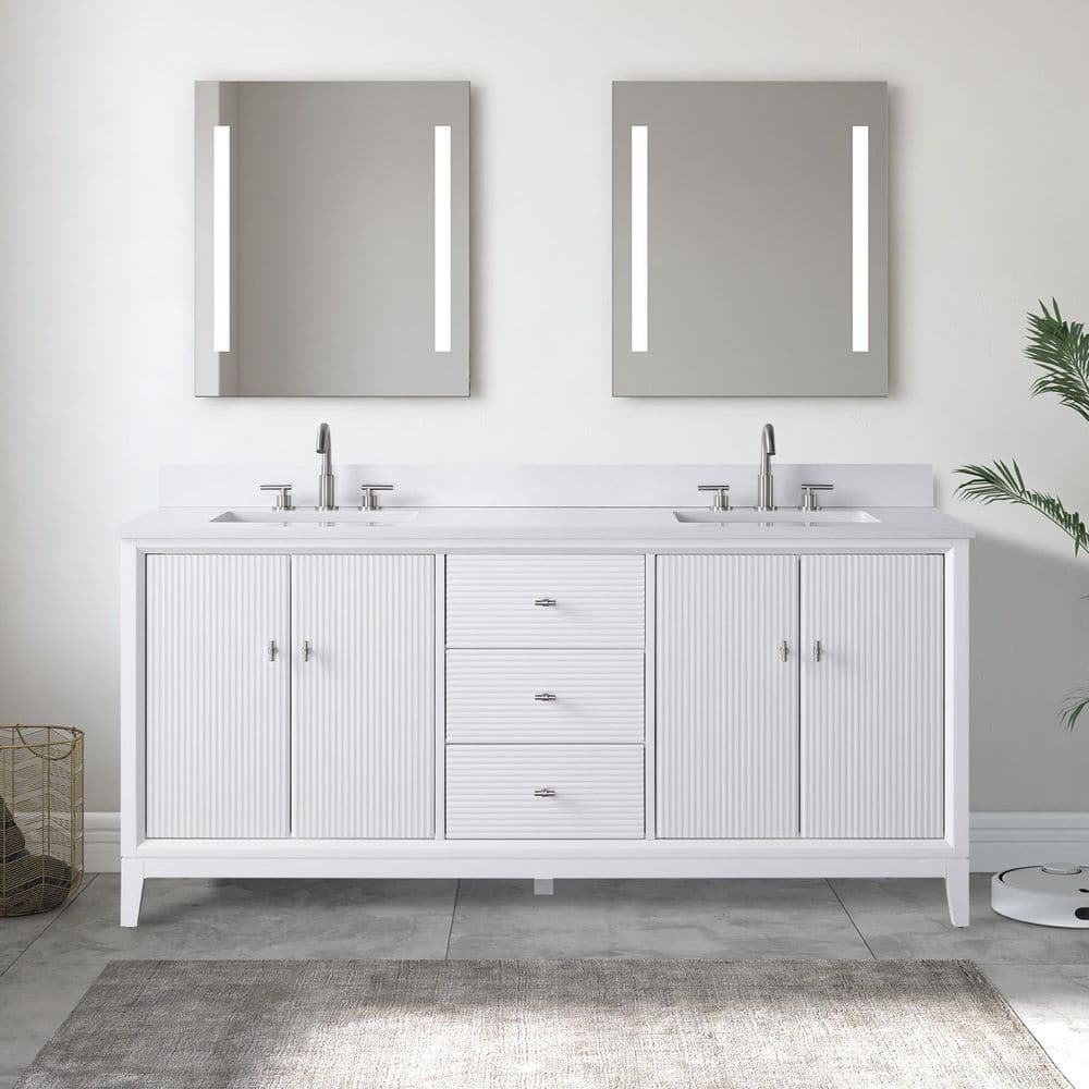 72 in. W Double Sink Freestanding White Bath Vanity Cabinet with Ariston White Engineered Marble Top price history on PriceWatchPro