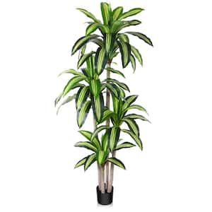 6 ft. Artificial Dracaena Tree, Fake Tropical Plants Faux Potted Silk Floor Plant Indoor Outdoor Decor