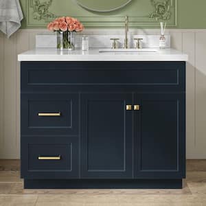 Hamlet 42 in. Single Sink Freestanding Bathroom Vanity in Midnight Blue with Carrara White Marble Top